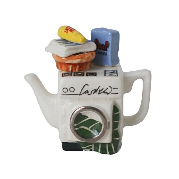 Cardew Miniature Washing Machine Teapot With Soap & Laundry Accessories Ceramic - Picture 1 of 7
